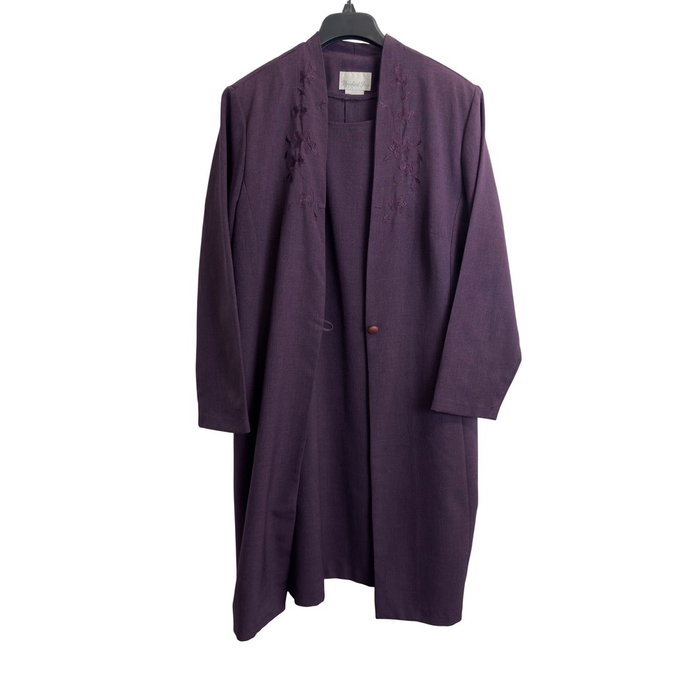 Pride & Joy Purple Dress Suit Set Duster Jacket Floral Embroidery Women 16W